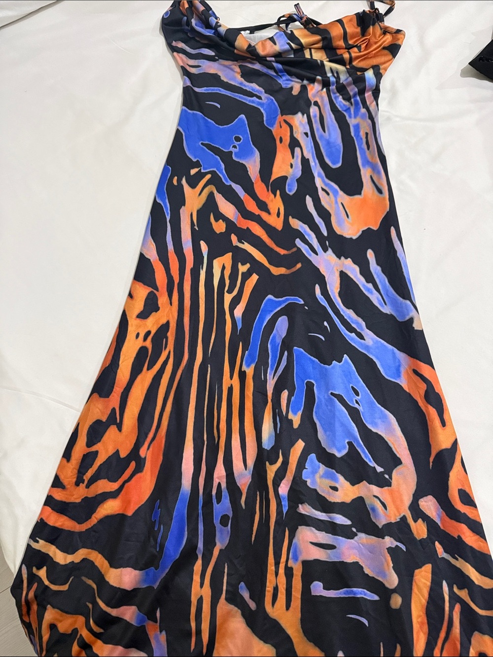 Cowl neck abstract print maxi dress
